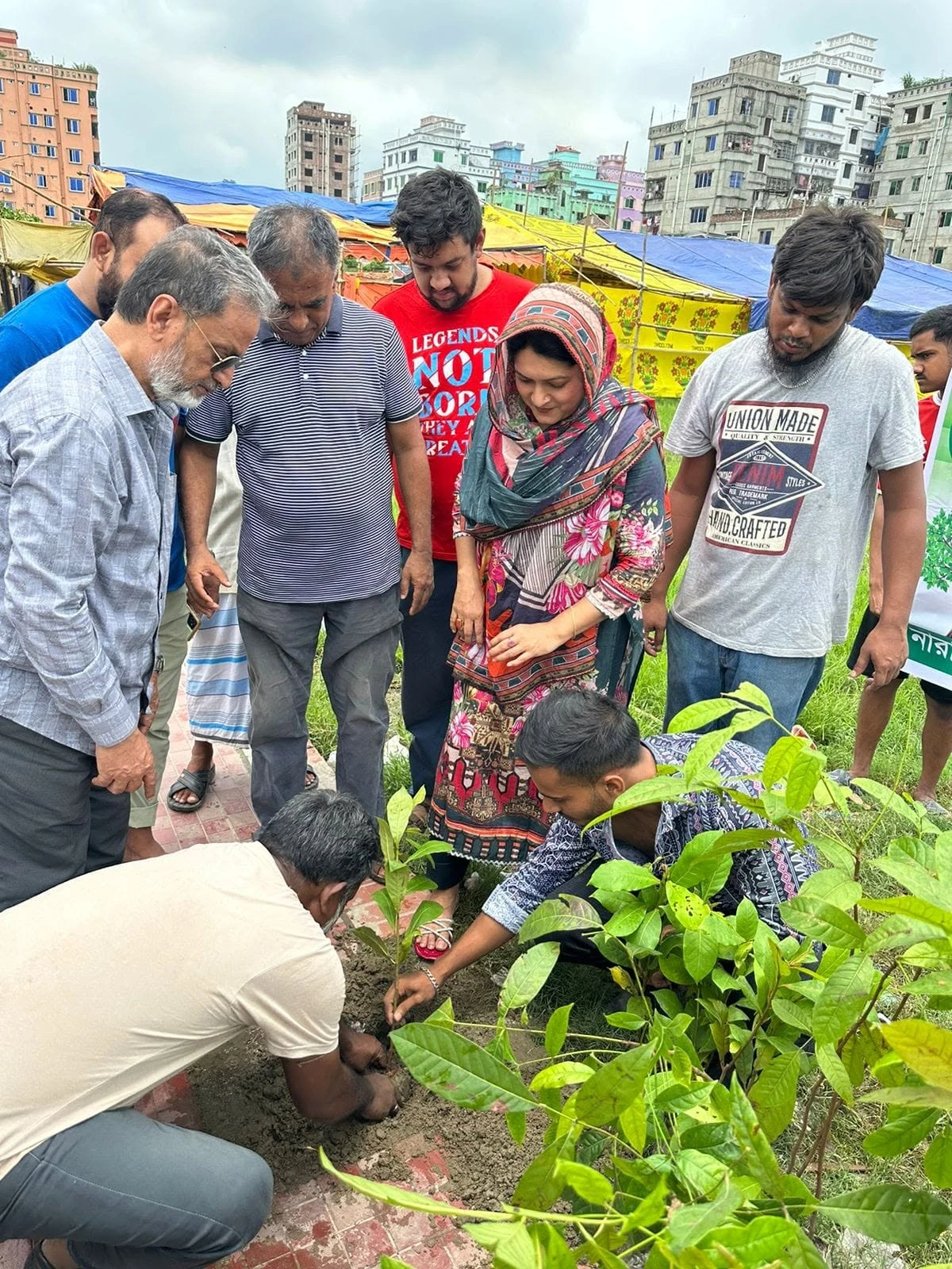 A group planting a sapling