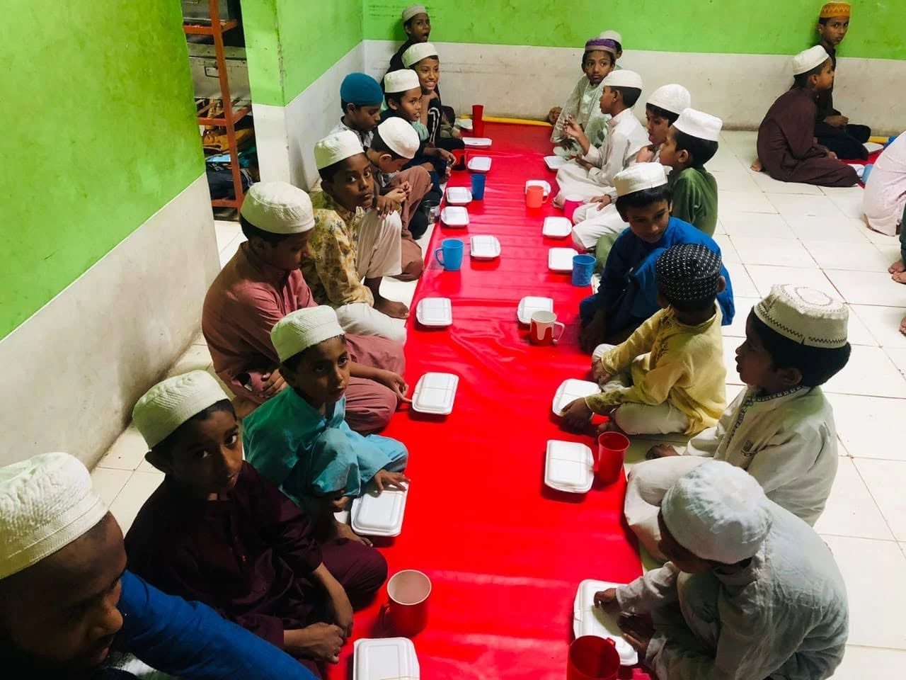 A group meal in an indoor gathering